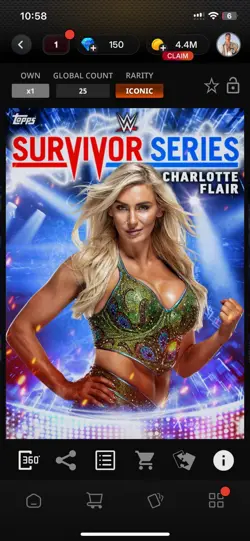 Topps Slam WWE *Digital* 2018 Survivor Series Blue - Charlotte Flair 25cc ICONIC - Image 1