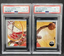 Lot (2) Michael Jordan Upper Deck UD International Stickers PSA 6 Bulls Rare - Image 3