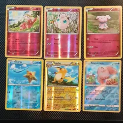 Pokemon Lot of 6 reverse Holo Cards Flabebe Jigglypuff Snubbull Staryu Raichu - Image 1