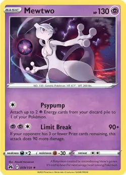 Pokemon TCG - Mewtwo - Holofoil - 059/159 - Sword & Shield: Crown Zenith - Image 1