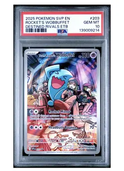 2025 Pokemon SVP En Destined Rivals ETB #203 Rocket's Wobbuffet PSA 10 GEM MINT - Image 1