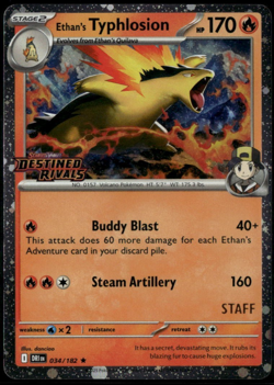 Ethan's Typhlosion 034/182 Staff Prerelease Destined Rivals Holo Pokemon NM - Image 1