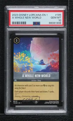 2023 Lorcana - The First Chapter 1 Super Rare A Whole New World PSA 10 GEM MT - Image 1