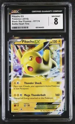 CGC 8 PIKACHU EX XY174 BLACK STAR PROMOS BATTLE HEART TINS POKEMON - Image 1