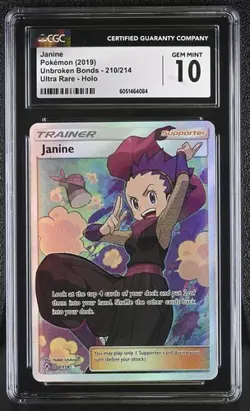 CGC 10 JANINE 210 UNBROKEN BONDS SUN & MOON FULL ART TRAINER POKEMON - Image 1