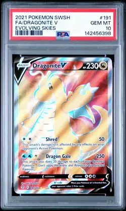 Pokemon Dragonite V (Full Art) 191/203 SWSH07: Evolving Skies Holo PSA 10 - Image 1