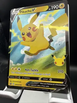 Pokemon TCG Pikachu V SWSH143 Celebrations Black Star Promo NM Condition - Image 3