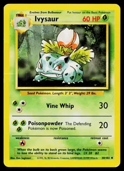 Ivysaur 30/102 Uncommon Base Set Unlimited Pokemon Heavily Played - Image 1