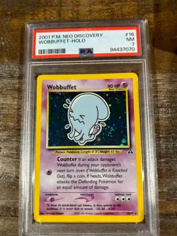 POKEMON 2001 Neo Discovery WOBBUFFET Holo #16 PSA 7 Near Mint RARE - Image 1