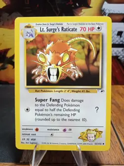 2000 Pokemon Gym Heroes Lt. Surge's Raticate #51 - Image 1