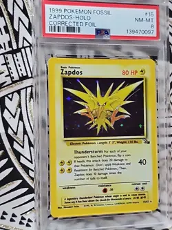 1999 Pokemon Fossil Unlimited Zapdos Holo #15 15/62 Rare PSA 8 NM-MT (097) - Image 3