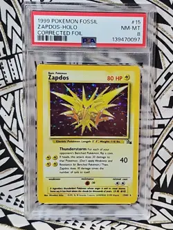 1999 Pokemon Fossil Unlimited Zapdos Holo #15 15/62 Rare PSA 8 NM-MT (097) - Image 4