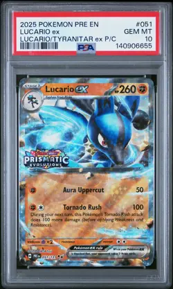 2025 POKEMON PRE EN-PRISMATIC EVOLUTIONS #051 LUCARIO EX PSA 10 - Image 1