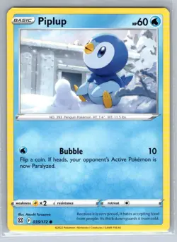 Pokemon TCG NM Piplup 035/172 Swsh09: Brilliant Stars Common - Image 1