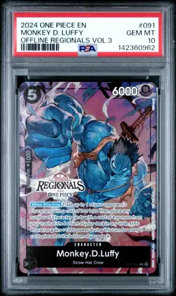 2024 ONE PIECE OFFLINE REGIONALS PACK 2024 VOL.3 #091 MONKEY D. LUFFY PSA 10 - Image 1