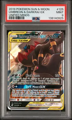 POKEMON UMBREON & DARKRAI GX Unified Minds S&M 125 PSA 9 MINT - Image 1