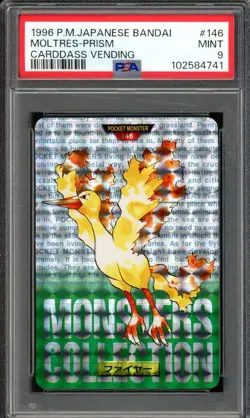 Moltres Pokemon 1996 Prism Carddass Vending Japanese #146 PSA 9 *Scratched Case* - Image 1