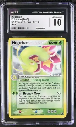 ✨✨ CGC 10 GEM MINT Meganium 2005 EX Unseen Forces 9/115 Holo Pokemon Card - Image 1
