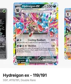 Pokemon Hydreigon ex SSP 119/191 Double Rare Holo Tera EX Trading Card - Image 1
