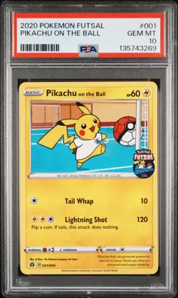 2020 POKEMON FUTSAL #001 PIKACHU ON THE BALL PSA 10 - Image 1