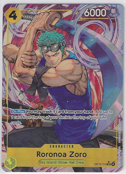One Piece Adventure On Kami’s Island Roronoa Zoro OP15-113 SR Alt Art English - Image 1