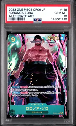 2023 ONE PIECE JPN OP06-WINGS OF THE CAPTAIN ALTERNATE ART RORONOA ZORO PSA 10 - Image 1