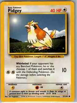 Pidgey 57/102 Non Holo Base Set - Pokemon Card - NM - Image 1