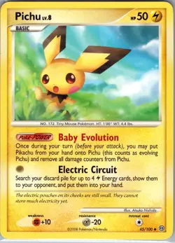 Pichu 45/100 Non Holo Stormfront - Pokemon Card - NM - Image 1