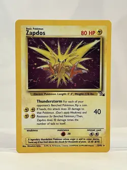 really nice Swirl 🌀 Zapdos 11/62 ~ Pokemon TCG ~ Fossil ~ Holo Rare ~ NM / LP+ - Image 1