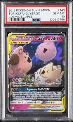 2019 POKEMON SUN & MOON COSMIC ECLIPSE TOGEPI & CLEFFA & IGGLYBUFF GX PSA 10 - Image 1