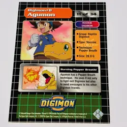 Agumon Rookie Digimon 11 of 34 Animated Series Upper Deck Holo Foil Card TCG CCG - Image 2