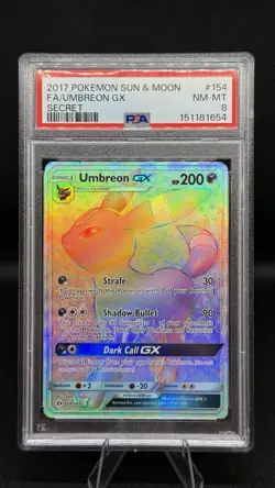 2017 Pokemon TCG Umbreon GX 154/149 (Secret) Sun & Moon PSA 8 NM/MT - Image 1