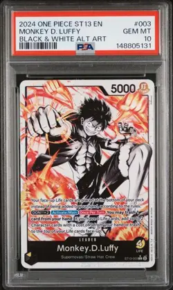 2024 One Piece ST13 Three Brothers Monkey D. Luffy Black & White Alt 003 PSA 10 - Image 1