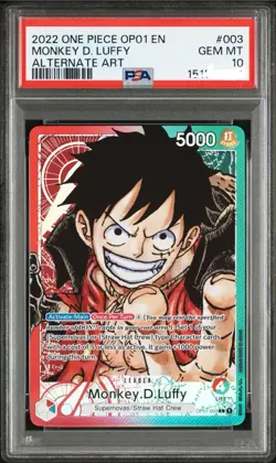 2022 One Piece OP-01 Alternate Art Wave 1 #003 Monkey D. Luffy Pre-Errata PSA 10 - Image 1