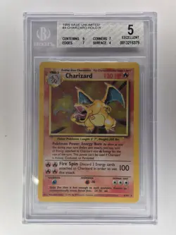 1999 Pokemon Base Set Unlimited #4 Charizard Holo R BGS 5 Excellent. - Image 1