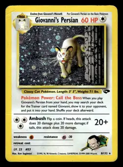 Giovanni's Persian 8/132 Holo Rare Gym Challenge Pokemon Card - Image 1