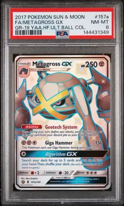 2017 POKEMON SUN & MOON GUARDIANS RISING #157A FULL ART/METAGROSS GX PSA 8 - Image 1