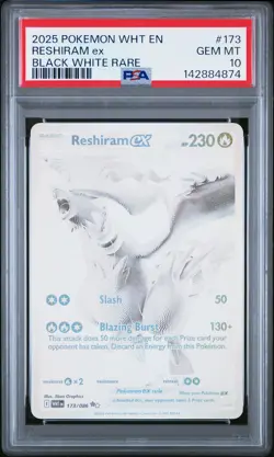 2025 POKEMON WHT EN-WHITE FLARE BLACK WHITE RARE #173 RESHIRAM EX PSA 10 - Image 1