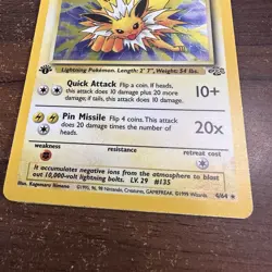 Jolteon 1st Edition Jungle Foil Holo # 4/64 Holographic Rare Pokemon Card - Image 3