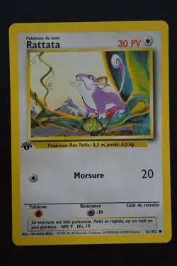 Pokemon TCG RATTATA 1ST EDITION FRENCH RATTATA Base Set 61/102 NM - Image 1