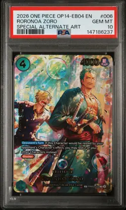 2026 ONE PIECE OP14-EB04-THE AZURE SEA'S SEVEN #006 RORONOA ZORO PSA 10 - Image 1