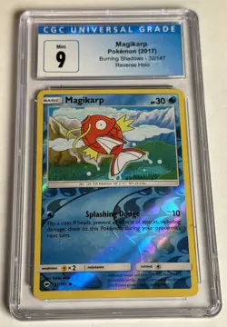 CGC 9 Mint Pokemon Magikarp 32/147 Reverse Holo Burning Shadows 2017 Graded - Image 1