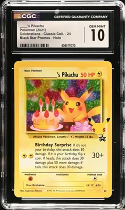 CGC 10 GEM MINT Birthday Pikachu Celebrations 24 Classic Collection Holo Pokemon - Image 1