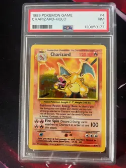 1999 Pokemon Base Set Unlimited WOTC Charizard Vintage Holo 4/102 PSA 7 NM - Image 1