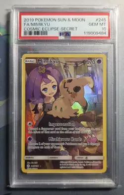 2019 Pokemon Sun & Moon Cosmic Eclipse Secret #245 Full Art Mimikyu PSA 10 - Image 1