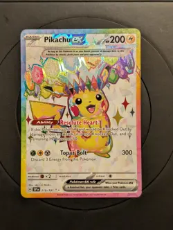 Pokemon TCG Sv08: Surging Sparks Pikachu EX Holo Card 219/191 - Image 1