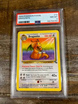 POKEMON 1999 Fossil DRAGONITE #19 PSA 8 RARE - Image 1