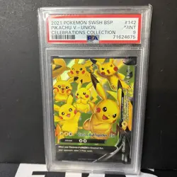 Pokemon 2021 Pikachu V-UNION 142 Holo Celebrations Collection GEM MINT PSA 9 - Image 1
