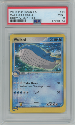 Pokemon Wailord EX Ruby & Sapphire Holo Rare #14 PSA 9 Mint SWIRLED UP! - Image 1