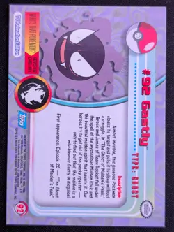 NM! HOLO FOIL Gastly #92 Topps Blue Label TV Animation Edition POKEMON Series 2 - Image 2